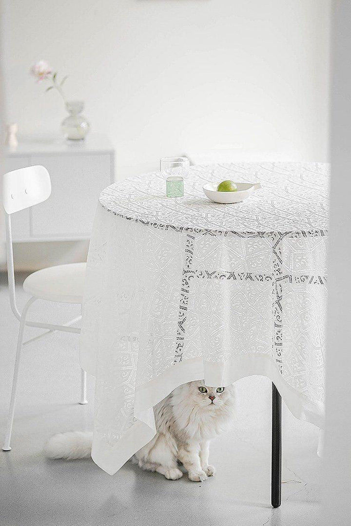 Embroidered Farmhouse Lace Tablecloth White - ZYLIRA