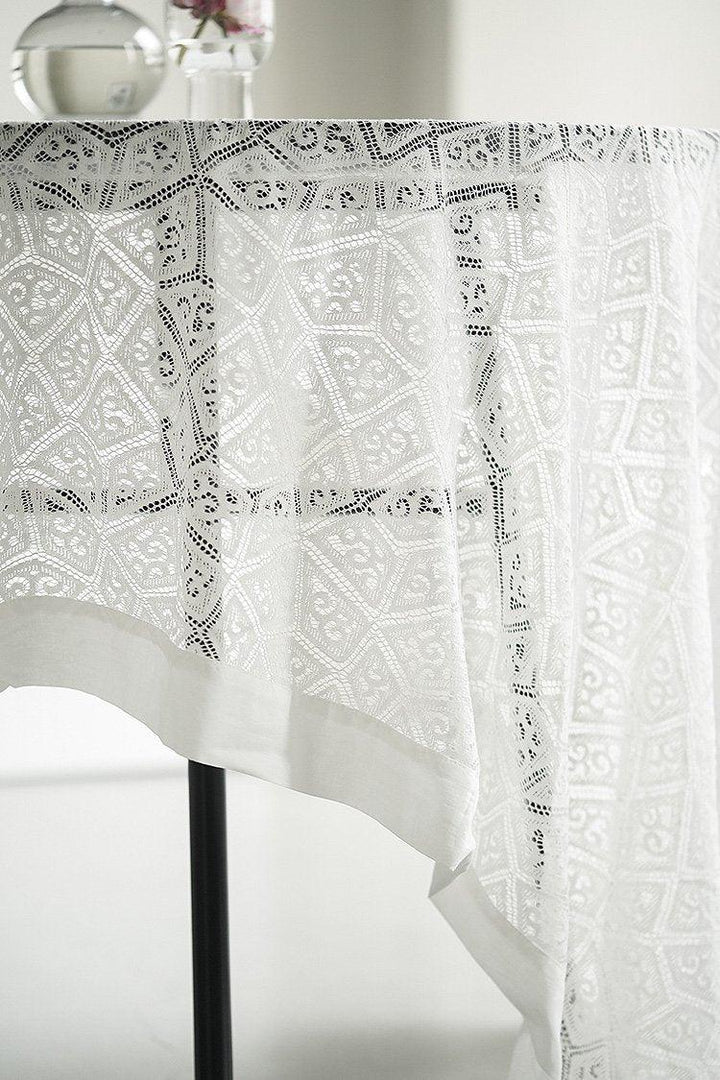 Embroidered Farmhouse Lace Tablecloth White - ZYLIRA