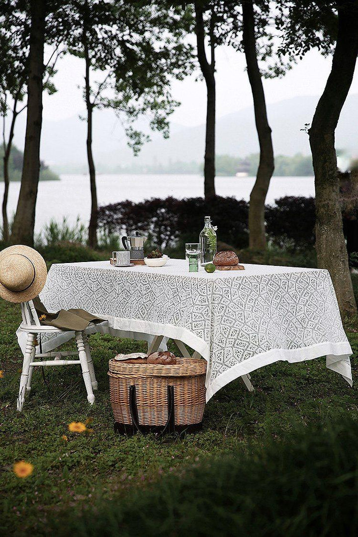 Embroidered Farmhouse Lace Tablecloth White - ZYLIRA