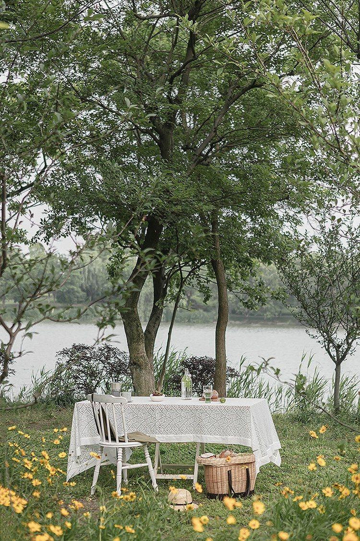 Embroidered Farmhouse Lace Tablecloth White - ZYLIRA