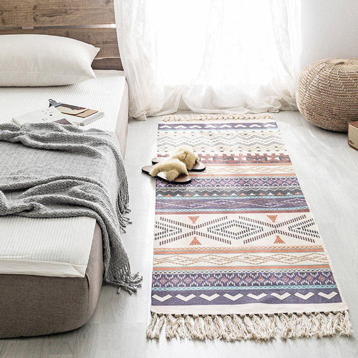 Ethnic Style Cotton Linen Bedroom Carpet Mat - ZYLIRA