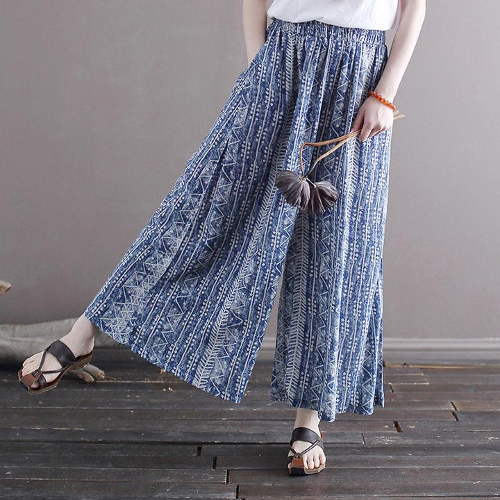 Ethnic Style Loose Wide-Leg Cotton Linen Pants - ZYLIRA