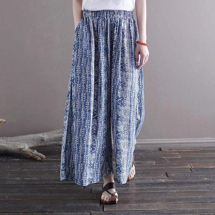 Ethnic Style Loose Wide-Leg Cotton Linen Pants - ZYLIRA