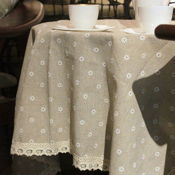 Farmhouse Style Cotton Linen Daisies Tablecloth - ZYLIRA