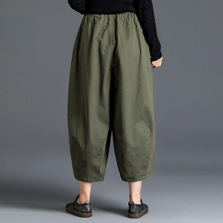 Loose Solid Color Elastic Waist Harem Pants - ZYLIRA