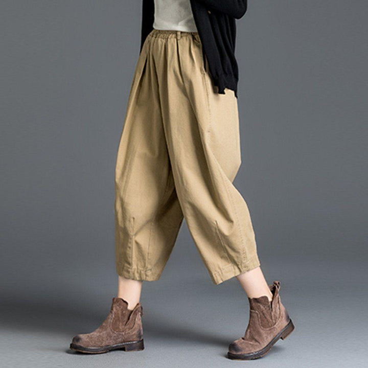 Loose Solid Color Elastic Waist Harem Pants - ZYLIRA