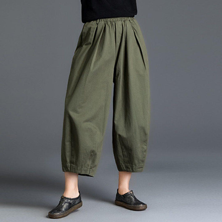 Loose Solid Color Elastic Waist Harem Pants - ZYLIRA