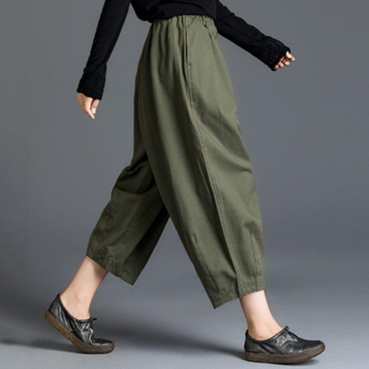 Loose Solid Color Elastic Waist Harem Pants - ZYLIRA