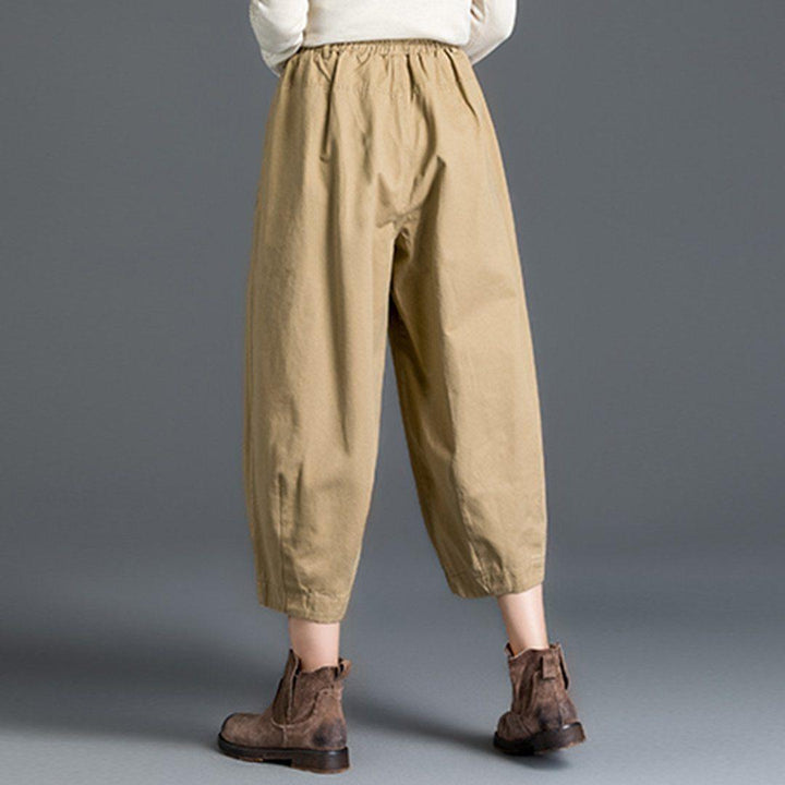 Loose Solid Color Elastic Waist Harem Pants - ZYLIRA