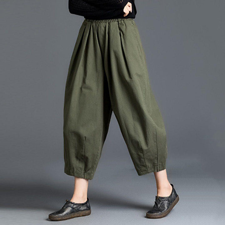 Loose Solid Color Elastic Waist Harem Pants - ZYLIRA