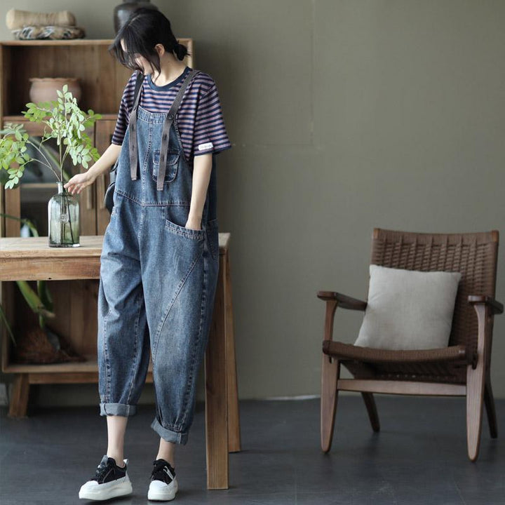 Loose Denim Overalls Casual Jumpsuit - ZYLIRA