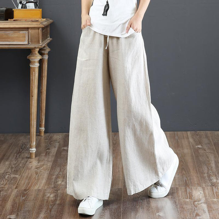 Loose Plus Size High Waist Mopping Linen Pants - ZYLIRA