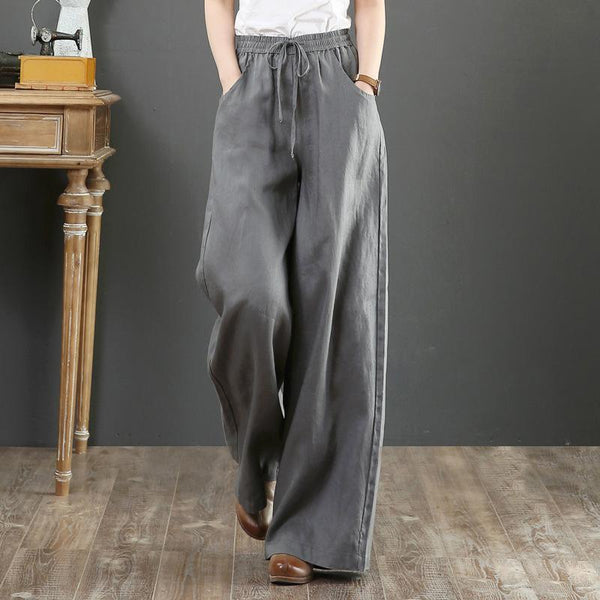 Loose Plus Size High Waist Mopping Linen Pants - ZYLIRA