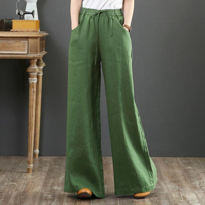 Loose Plus Size High Waist Mopping Linen Pants - ZYLIRA