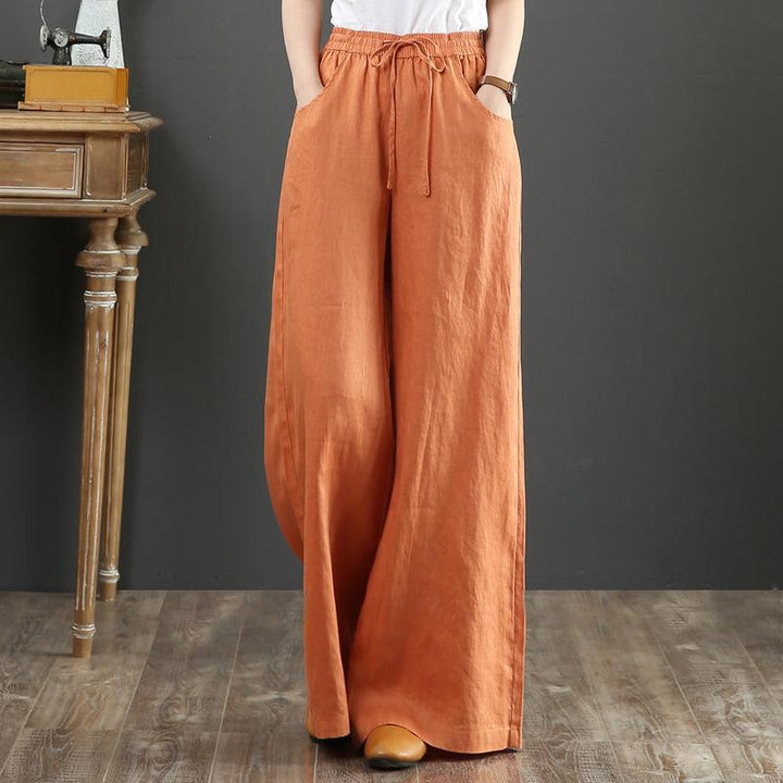 Loose Plus Size High Waist Mopping Linen Pants - ZYLIRA