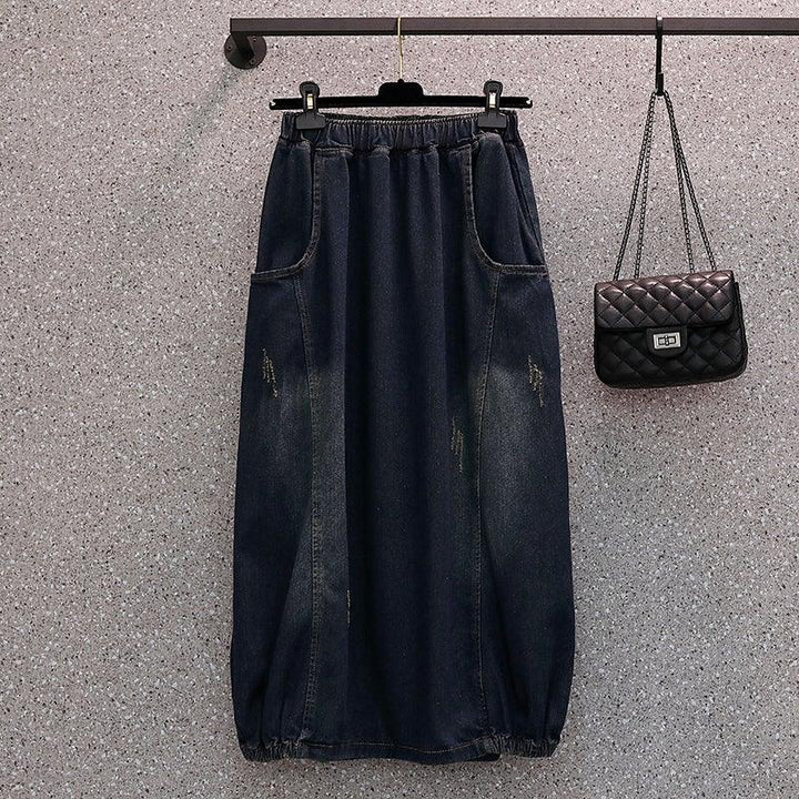 Loose Spring High Elastic Waist Denim Skirt - ZYLIRA