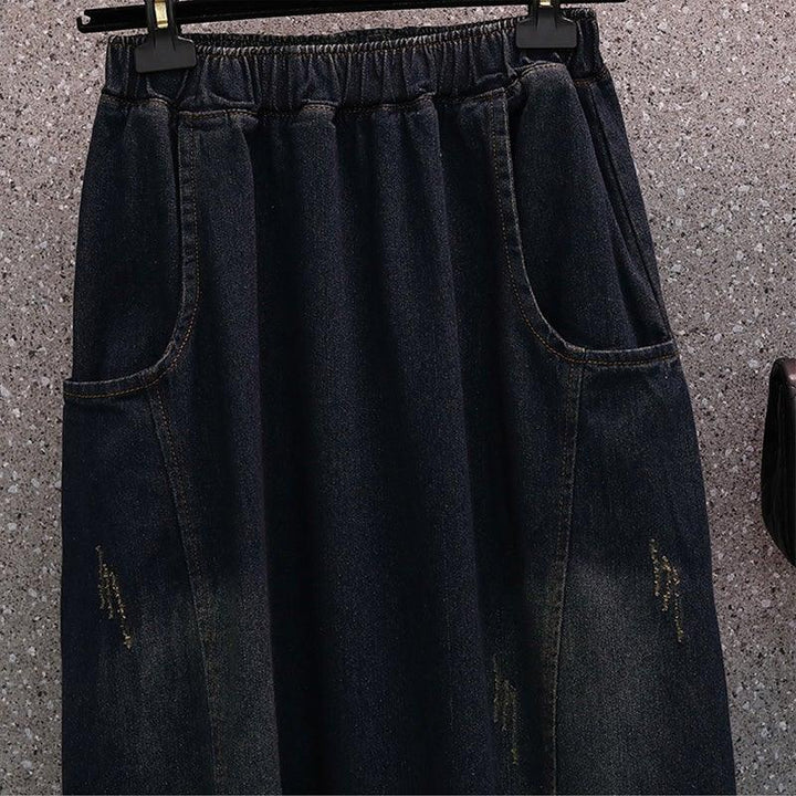 Loose Spring High Elastic Waist Denim Skirt - ZYLIRA