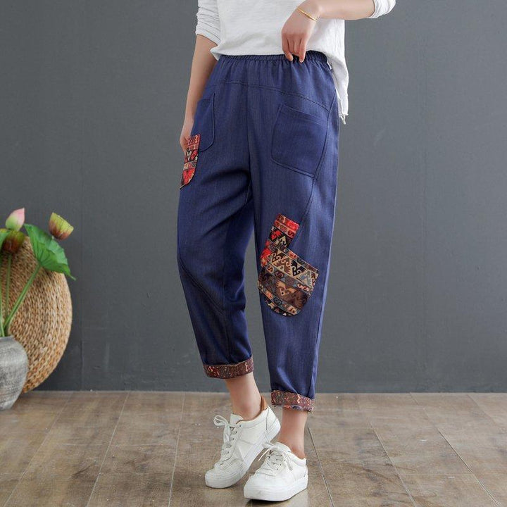 Mom's Cotton Linen Plus Size Denim Harem Pants - ZYLIRA