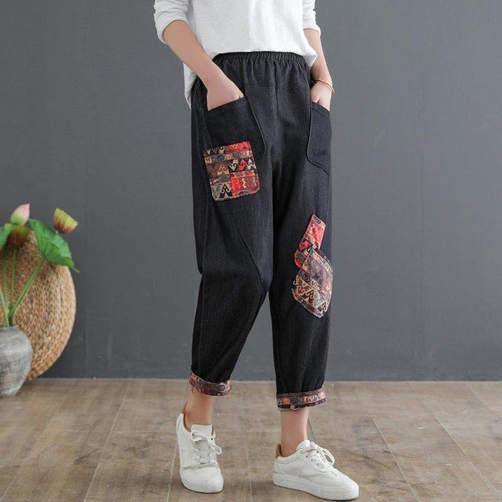 Mom's Cotton Linen Plus Size Denim Harem Pants - ZYLIRA