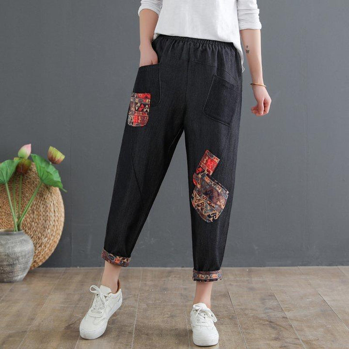 Mom's Cotton Linen Plus Size Denim Harem Pants - ZYLIRA