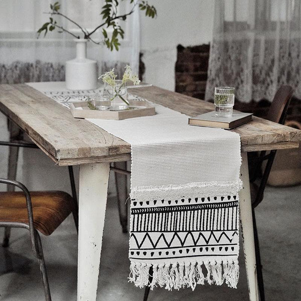 Nordic Moroccan Geometric Tassel Tufted Table Tablecloth - ZYLIRA