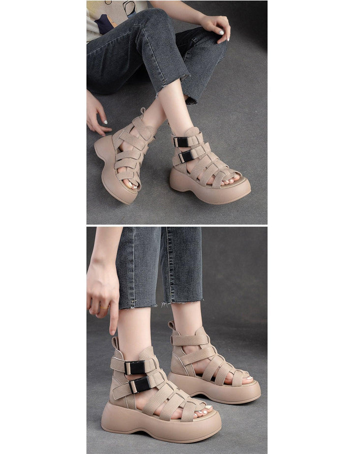 Breathable Side Buckle Strappy Retro Platform Sandals - ZYLIRA