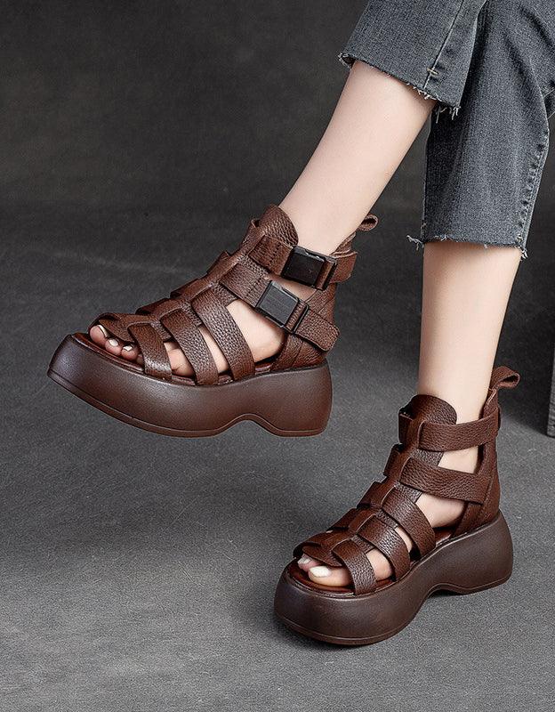 Breathable Side Buckle Strappy Retro Platform Sandals - ZYLIRA