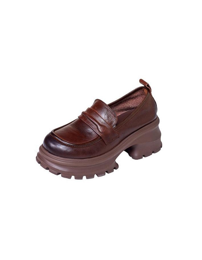 Retro Leather Wide Toe BoxPlatform Chunky Loafers - ZYLIRA