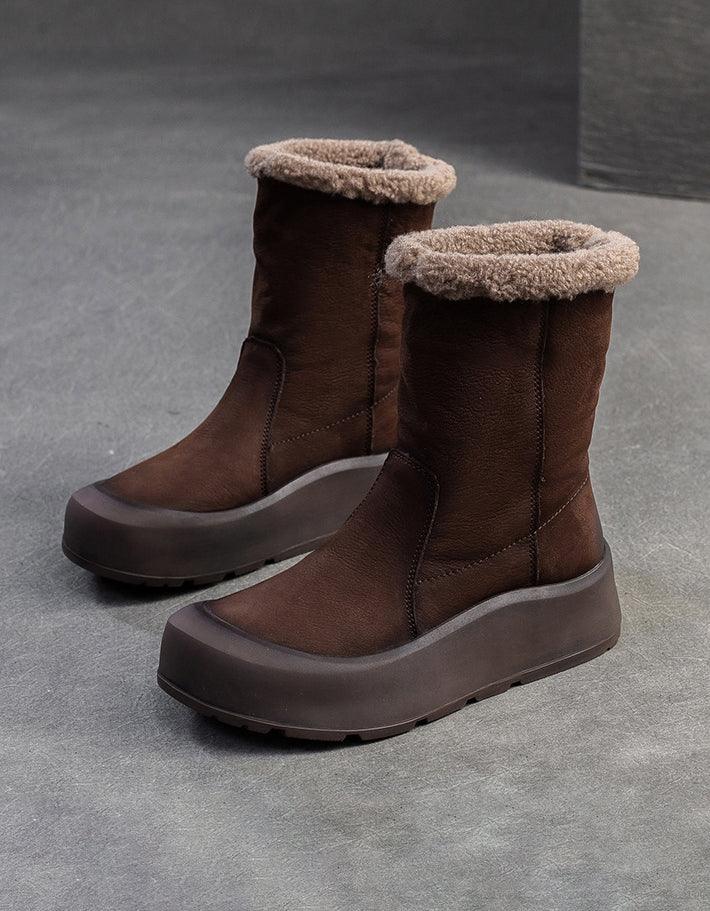 Handmade Wide Toe Box Suede Winter Snow Boots with Fur - ZYLIRA