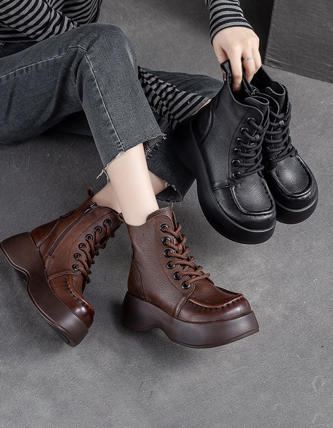 platform boots for women, handmade retro wide toe winter boots. zylira 