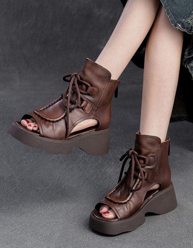 Front Lace Open Toe Platform Sandals Boots - ZYLIRA