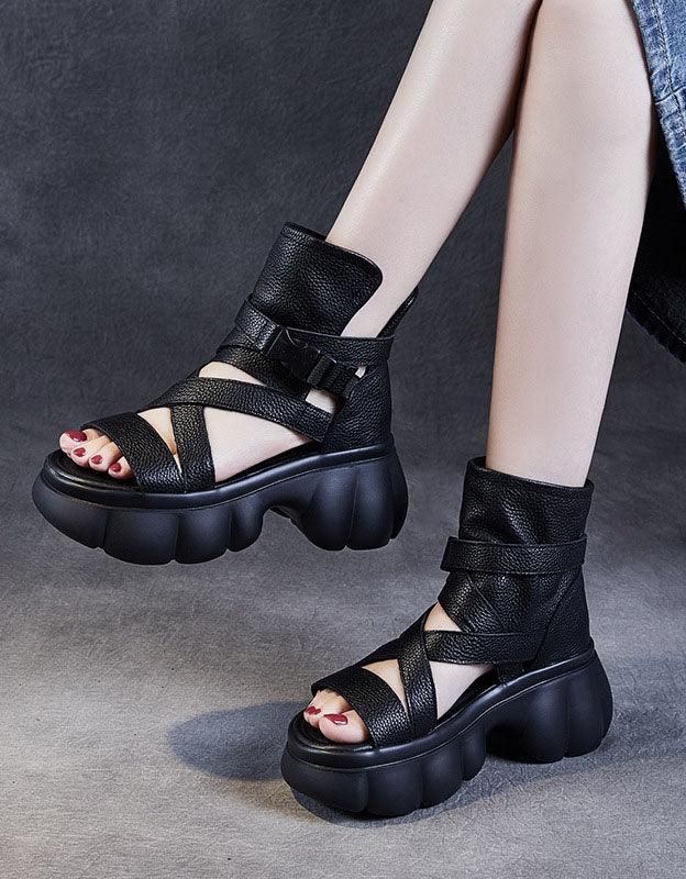 Open Toe Comfortable Leather Straps Platform Sandals - ZYLIRA