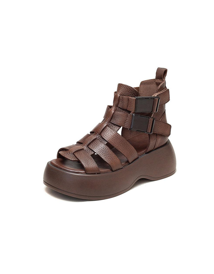 Breathable Side Buckle Strappy Retro Platform Sandals - ZYLIRA