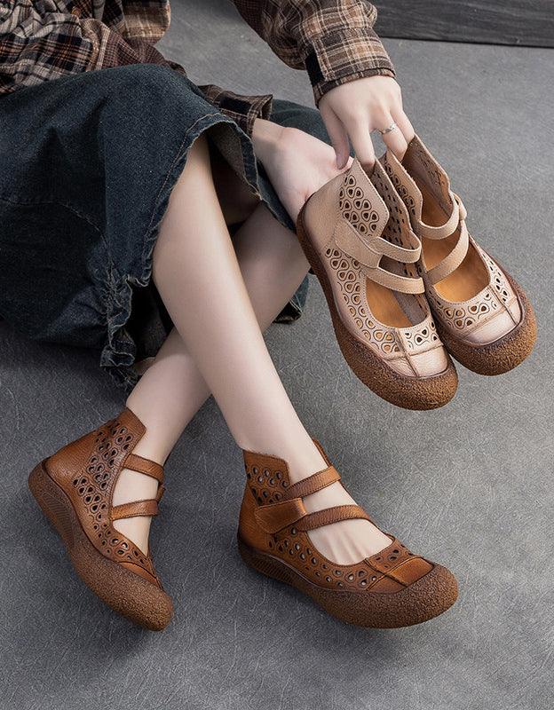 Summer Breathable Cut Out Comfortable Leather Retro Sandals - ZYLIRA