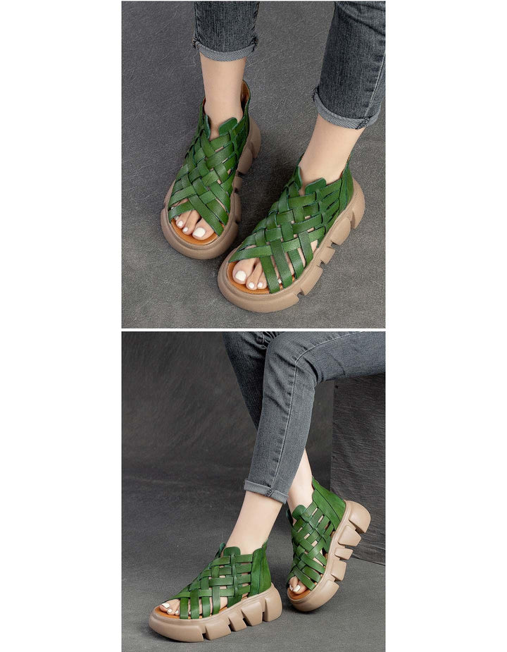 Summer Open Toe Vintage Woven Platform Sandals - ZYLIRA