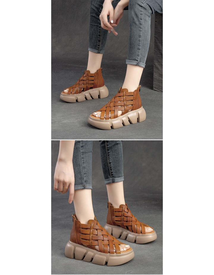Summer Open Toe Vintage Woven Platform Sandals - ZYLIRA