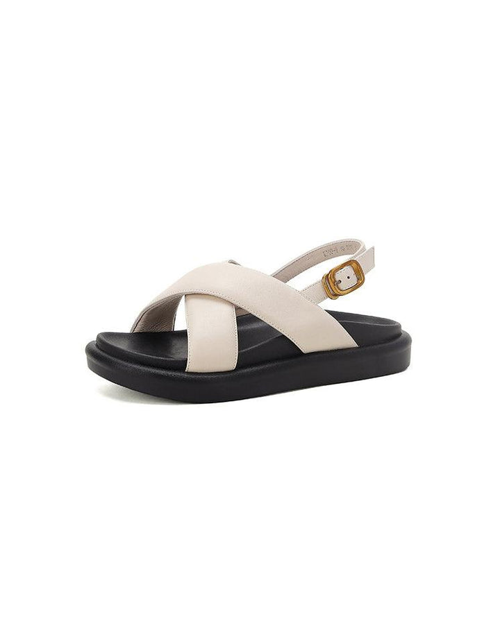 Thick Heel Sheepskin Cross-strap Sandals Slingback - ZYLIRA