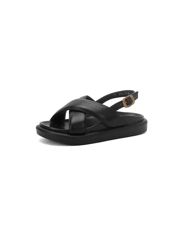 Thick Heel Sheepskin Cross-strap Sandals Slingback - ZYLIRA