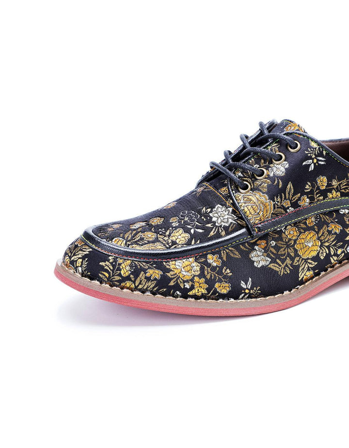Hand-brushed Leather Printed Vintage Floral Oxford Shoes - ZYLIRA