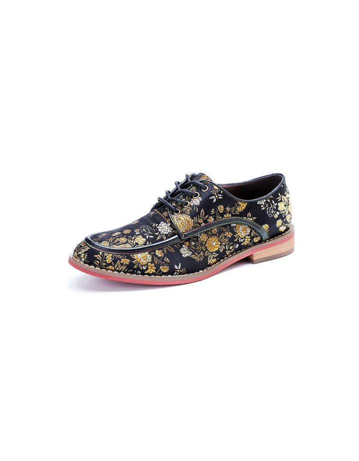 Hand-brushed Leather Printed Vintage Floral Oxford Shoes - ZYLIRA