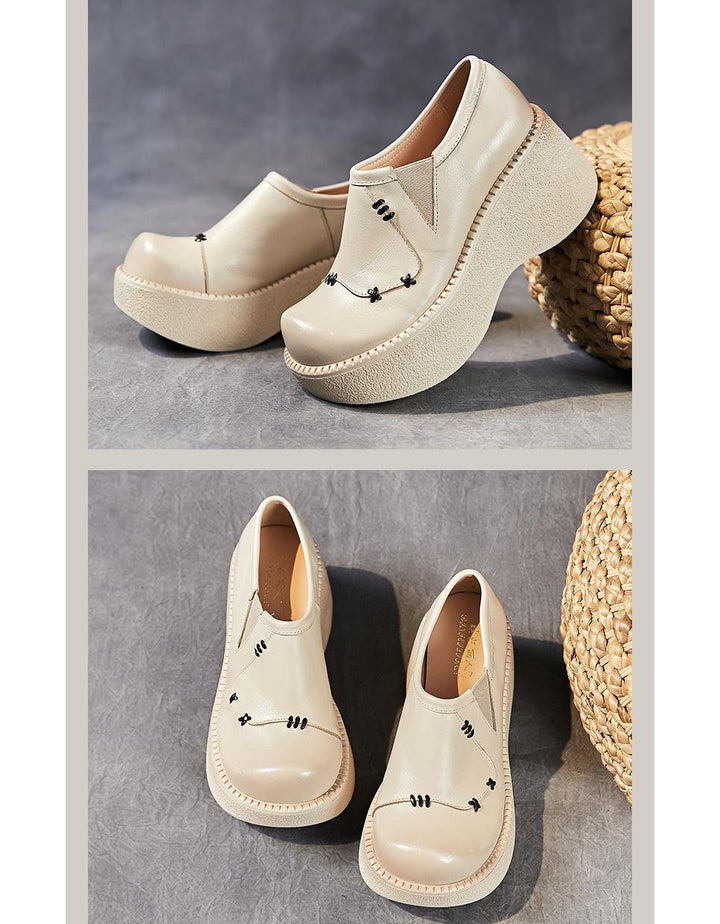 Spring Retro Leather Platform Wide Toe Box Shoes - ZYLIRA