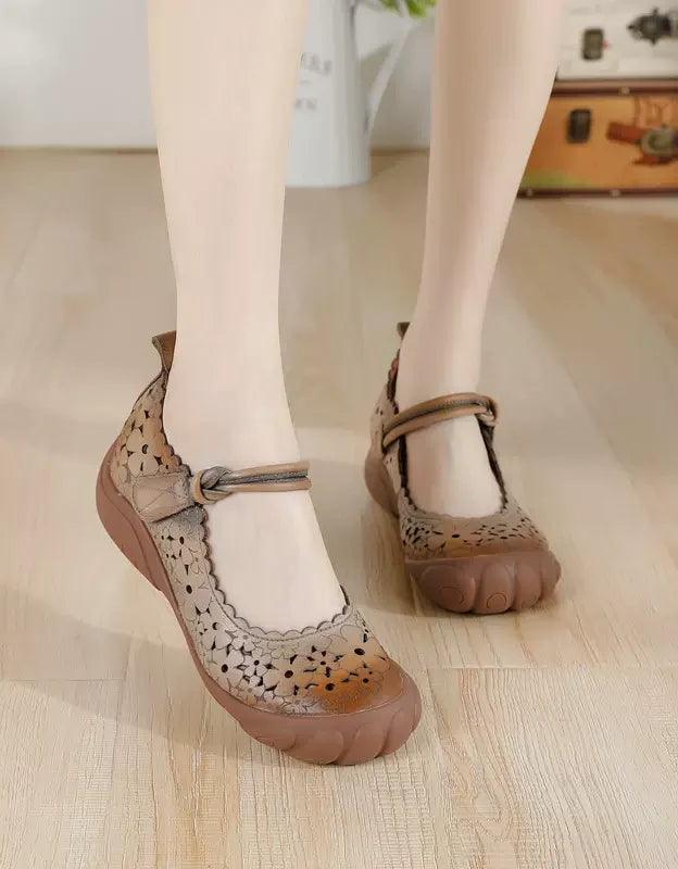 Comfortable Wide Toe Box Hollow Retro Flat Shoes - ZYLIRA