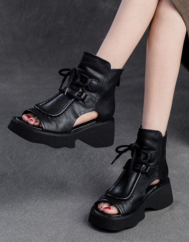 Front Lace Open Toe Platform Sandals Boots - ZYLIRA