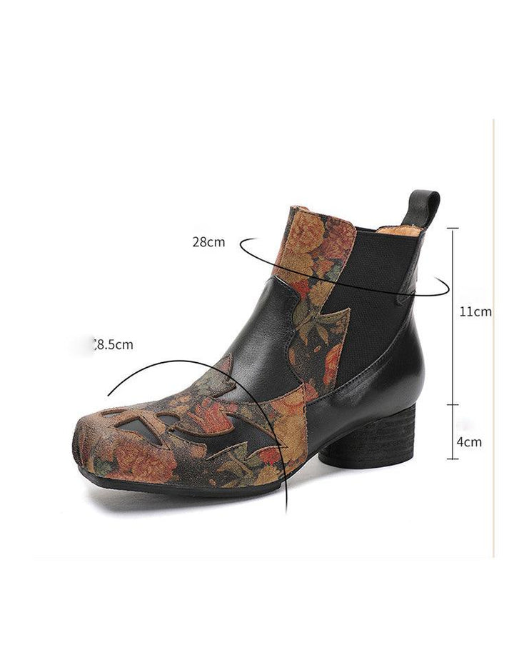 Genuine Leather Ethnic Handmade Square Toe Chunky Heel Boots - ZYLIRA