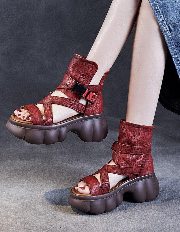 Open Toe Comfortable Leather Straps Platform Sandals - ZYLIRA