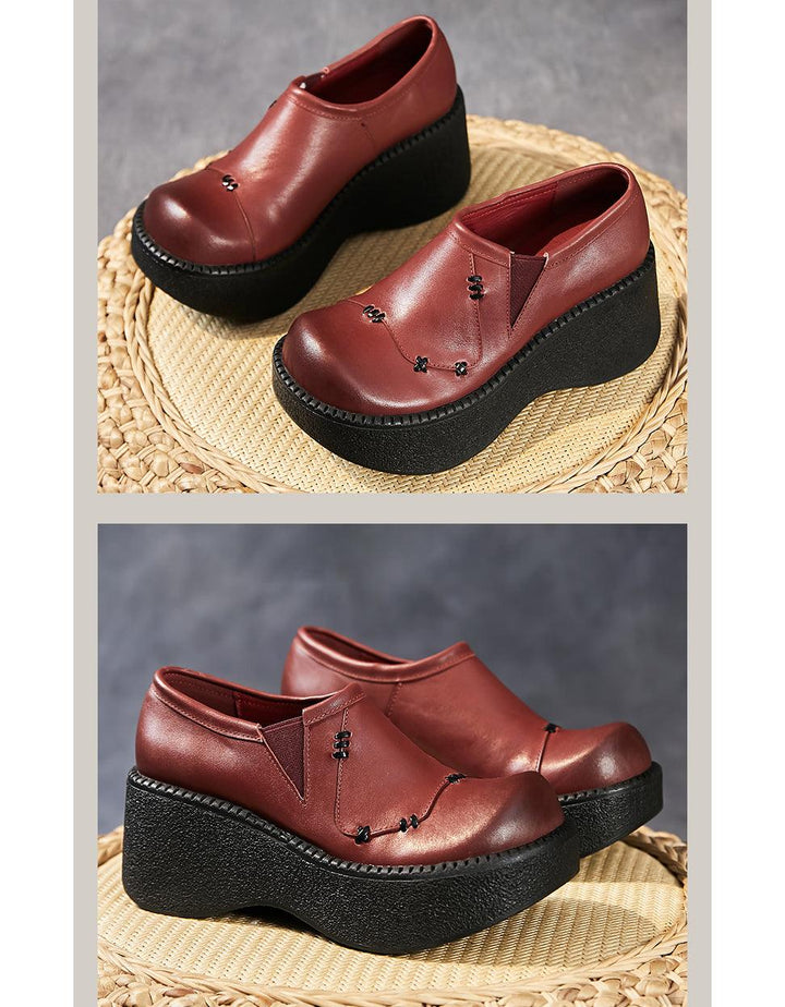 Spring Retro Leather Platform Wide Toe Box Shoes - ZYLIRA