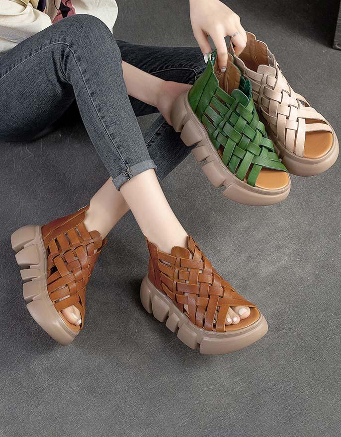 Summer Open Toe Vintage Woven Platform Sandals - ZYLIRA