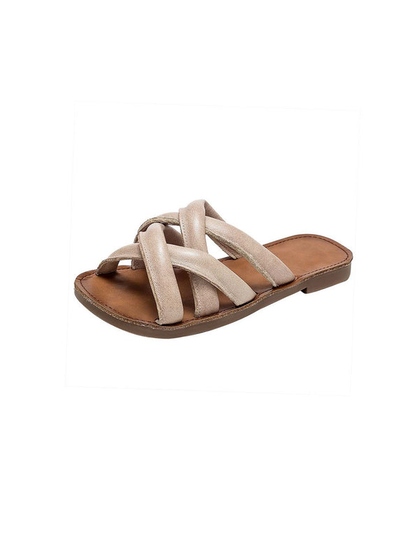 Comfortable Cross Straps Leather Slippers