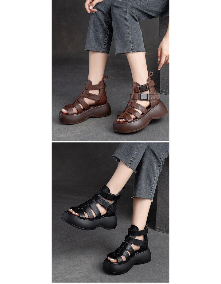 Breathable Side Buckle Strappy Retro Platform Sandals - ZYLIRA