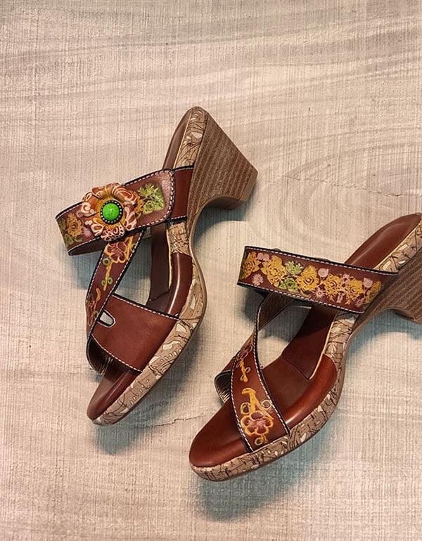 Ethnic Vintage Handmade Flowers Leather Slippers - ZYLIRA